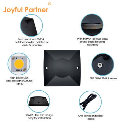 Luces de suelo empotradas para terraza, ultradelgadas, impermeables IP67, 1W 3W DC12V 24V, índice IK 08 para terraza y camino