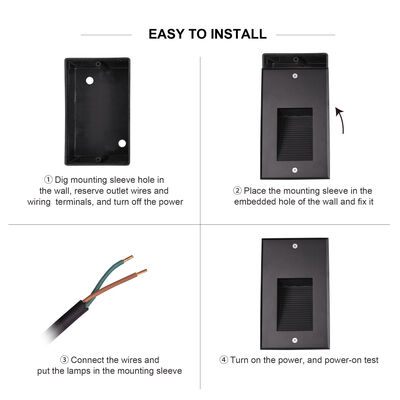 Luz de pared empotrada LED para exteriores 2W IP65 con manguito de montaje Ra85 Lente óptica AC100-240V