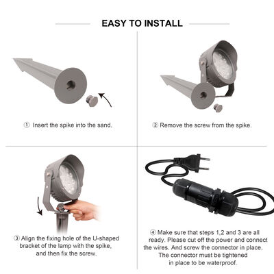 Foco LED para Jardín 12W 24W 36W Driver DMX512 Integrado DC24V RGB3in1 Cuerpo de Lámpara de Aluminio Negro Carcasa de Aluminio para Iluminación de Árboles