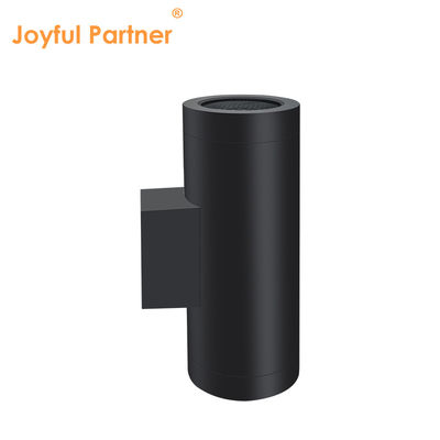 Lámpara de pared de doble cabeza impermeable circular que emite luz hacia arriba y hacia abajo carcasa negra con aleación de aluminio